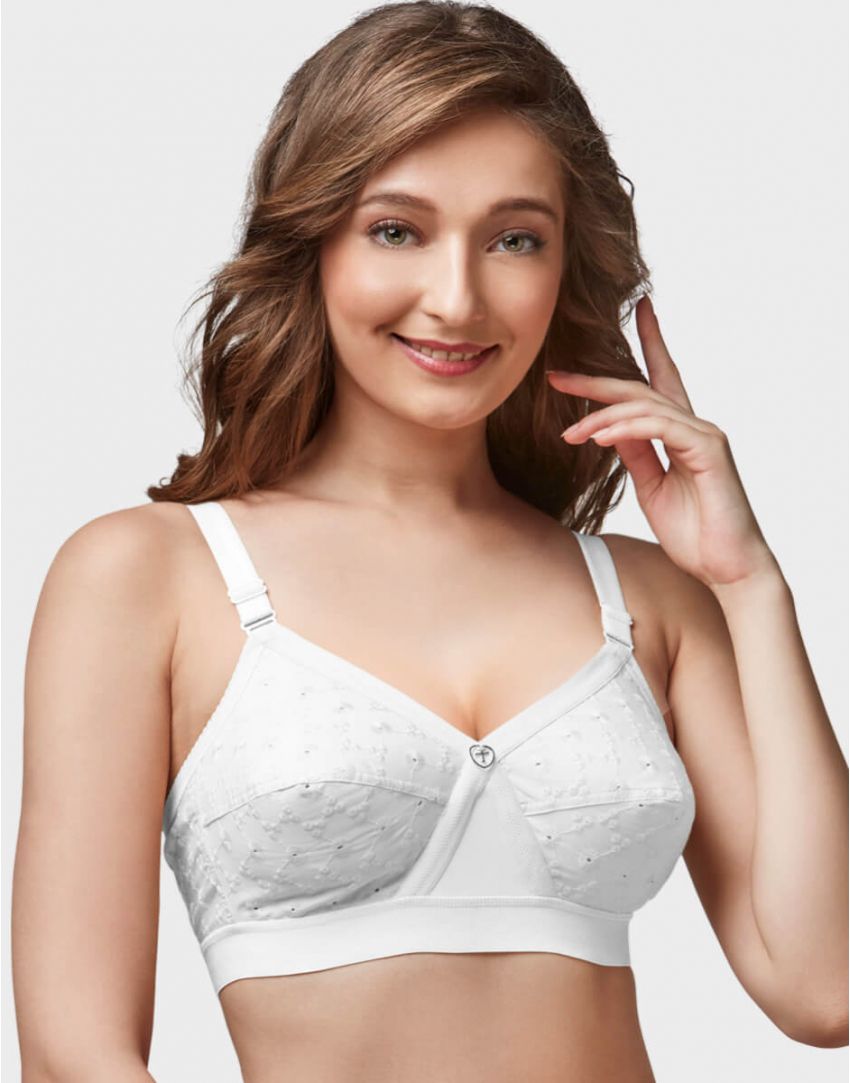 Buy FEMULA Arpita 3Pc Combo of Full Coverage Pure Cotton Bra with Chikan  Embroidery Work on Upper Cups (1 Pc Each of White, Black & Skin / Beige  Colour) Size 34D Online